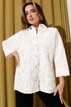 Oversized Half Sleeve Floral Embossed Shirt