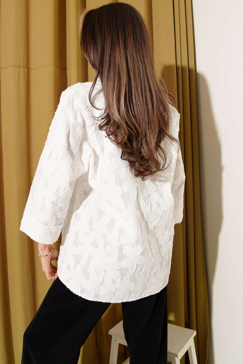Oversized Half Sleeve Floral Embossed Shirt