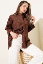 Oversized Half Sleeve Floral Embossed Shirt
