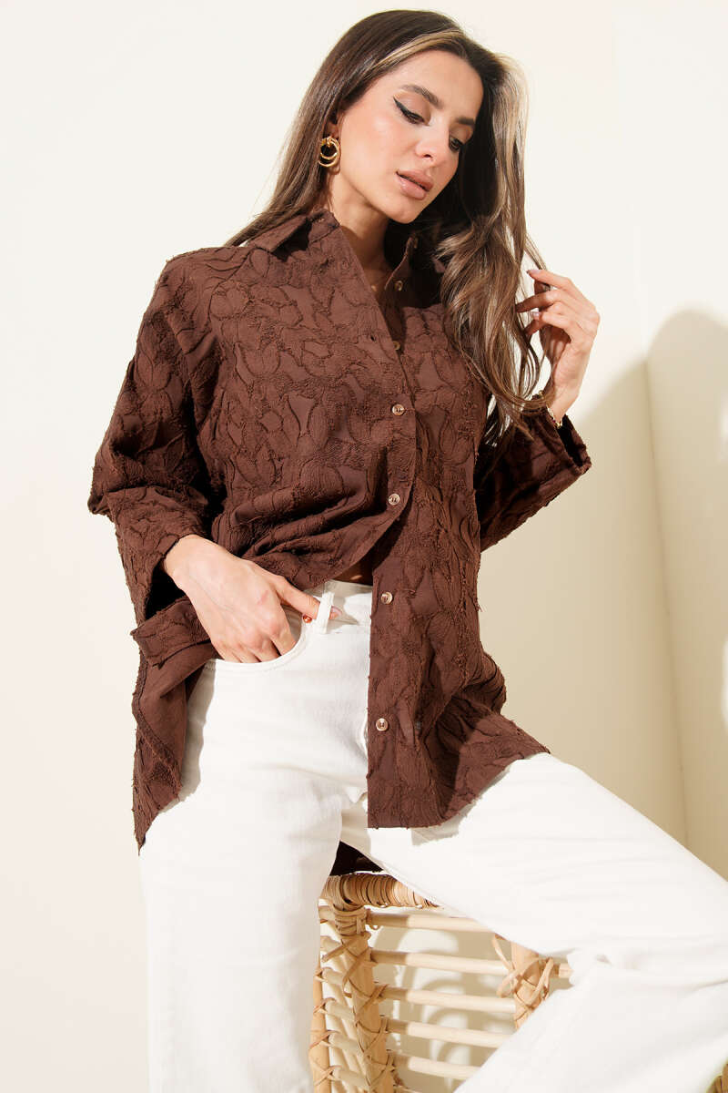 Oversized Half Sleeve Floral Embossed Shirt