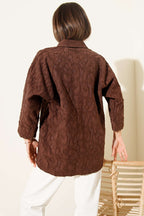 Oversized Half Sleeve Floral Embossed Shirt
