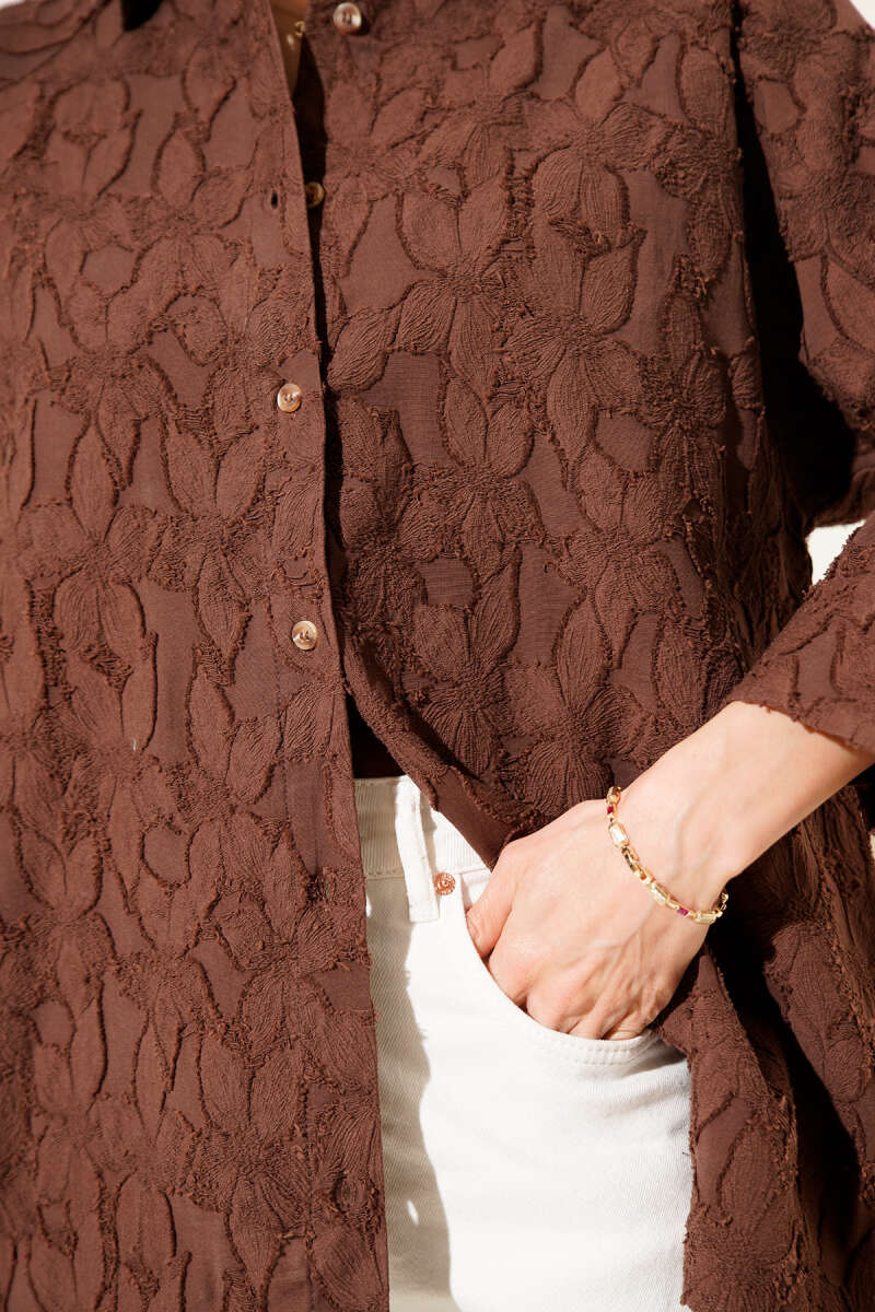 Oversized Half Sleeve Floral Embossed Shirt