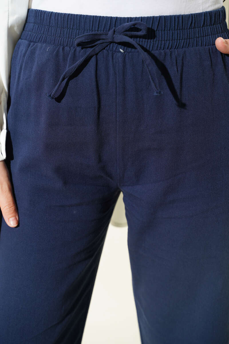 Paça Püsküllü Lastikli Gabardin Pantolon Lacivert