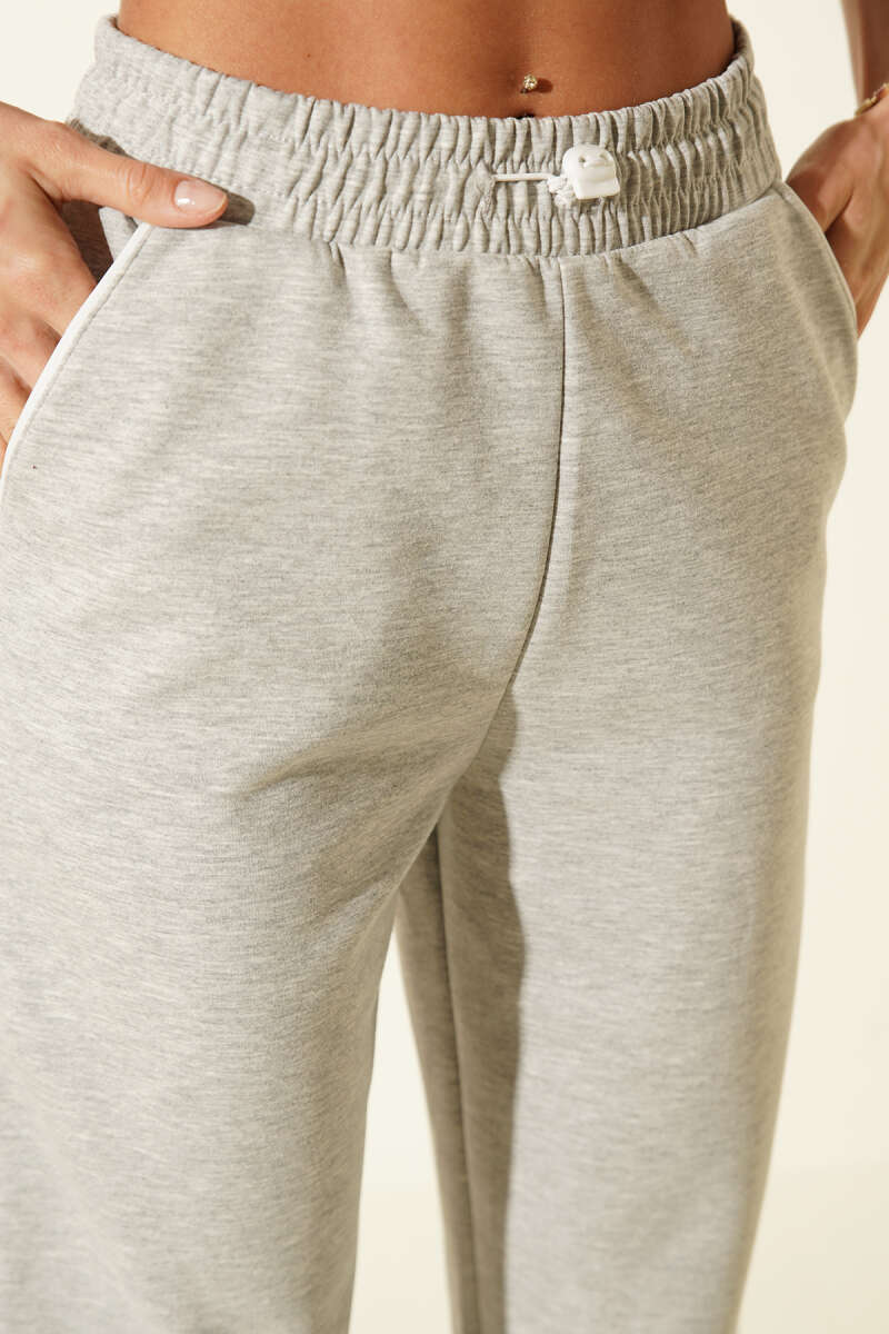 Paça Ve Beli Lastikli Loyşa Pantolon Gri