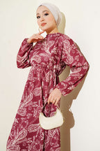 Paisley Desen Bel Lastikli Elbise