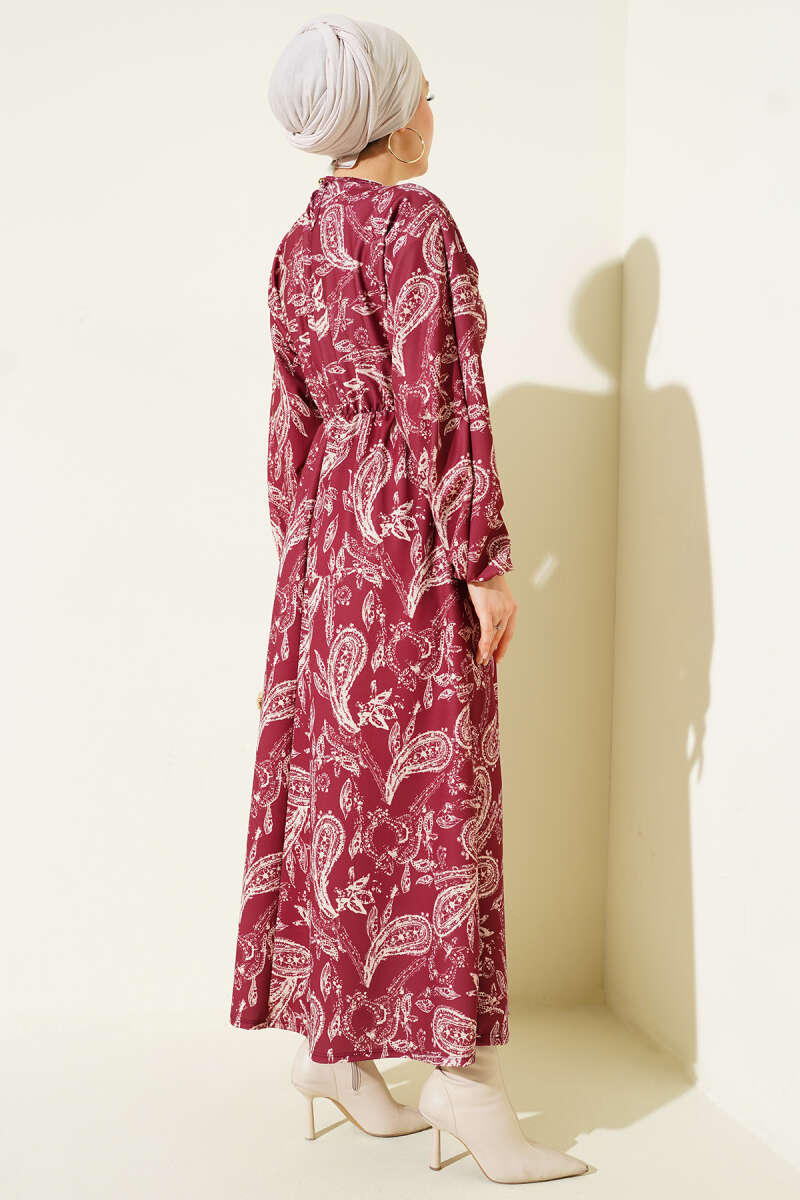 Paisley Desen Bel Lastikli Elbise