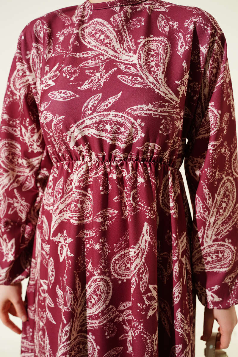 Paisley Desen Bel Lastikli Elbise