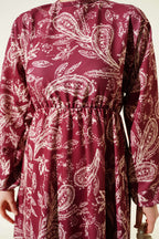 Paisley Desen Bel Lastikli Elbise
