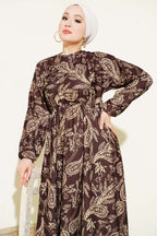 Paisley Desen Bel Lastikli Elbise