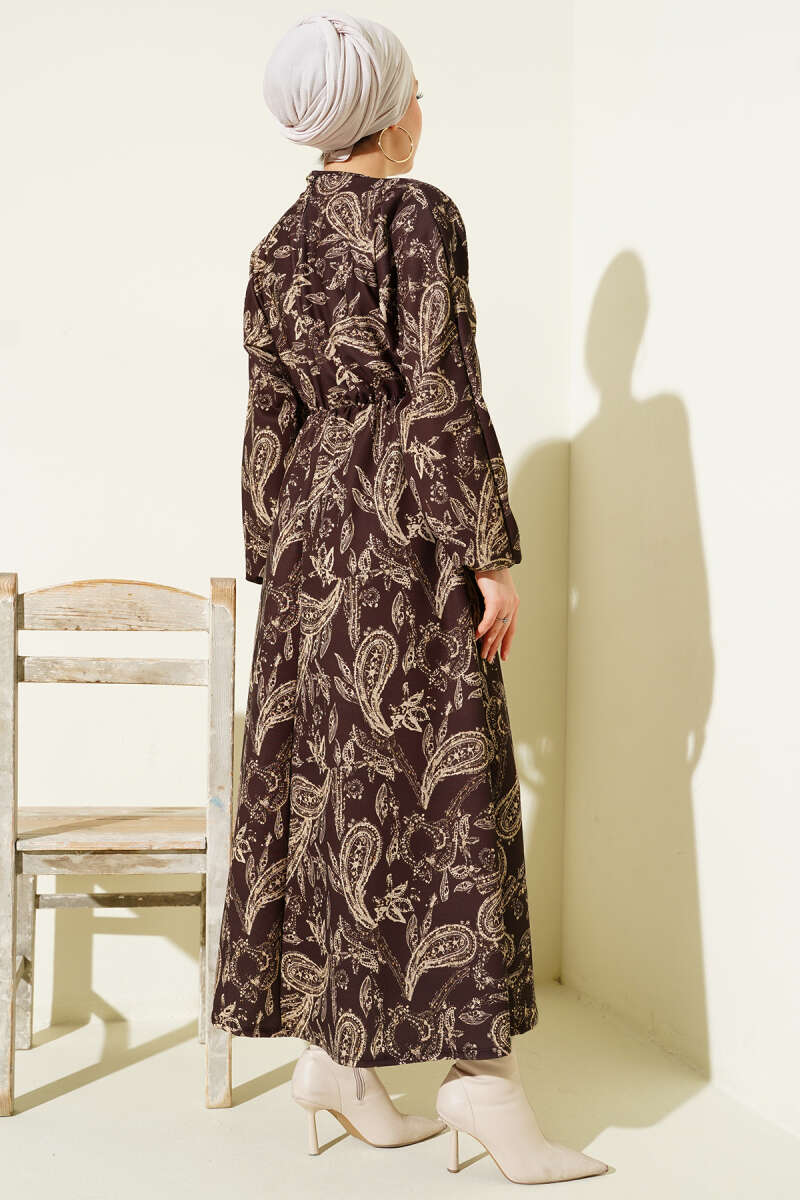 Paisley Desen Bel Lastikli Elbise