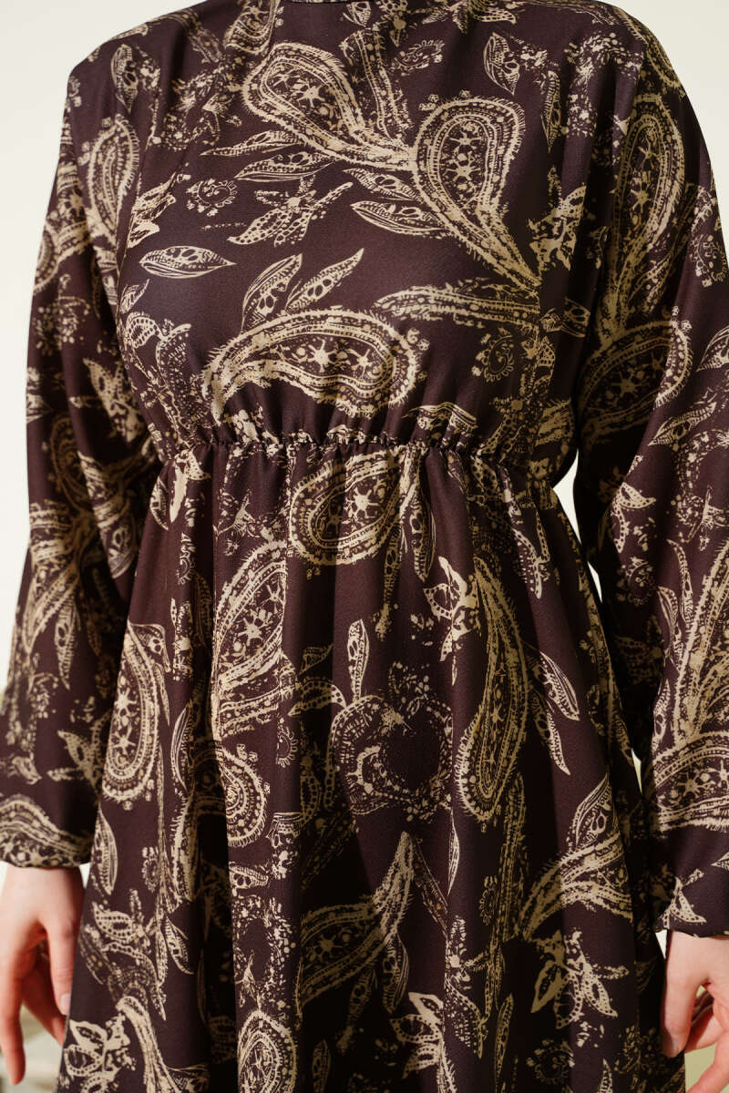 Paisley Desen Bel Lastikli Elbise