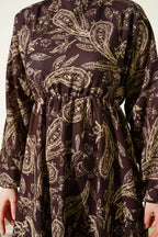 Paisley Desen Bel Lastikli Elbise