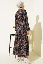 Paisley Desen Bel Lastikli Elbise