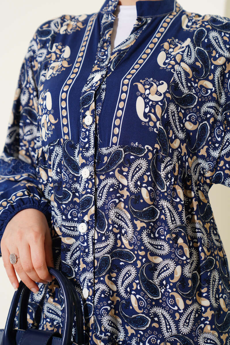 Paisley Desen Düğmeli Elbise