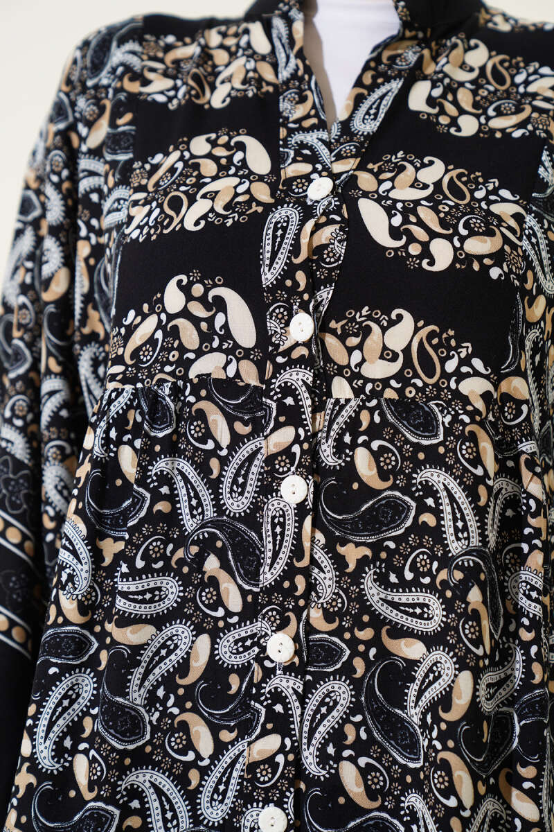 Paisley Desen Düğmeli Elbise