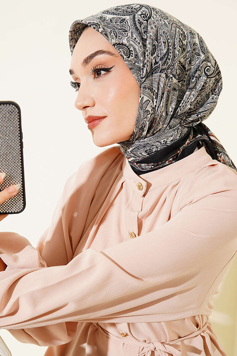 Paisley Desen Elegance Eşarp Siyah Ekru