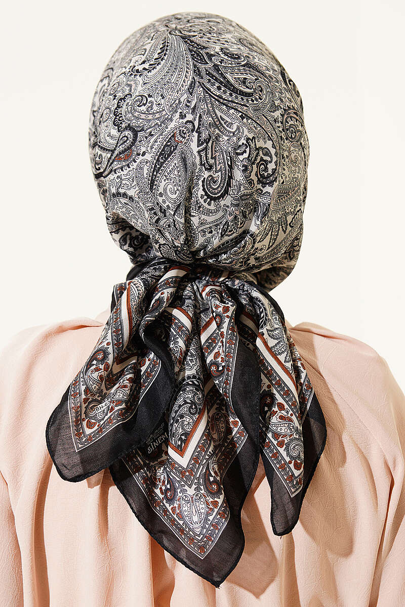 Paisley Desen Elegance Eşarp Siyah Ekru
