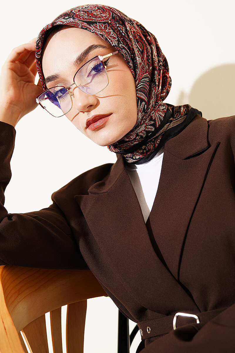Paisley Desen Elegance Eşarp Siyah Kırmızı