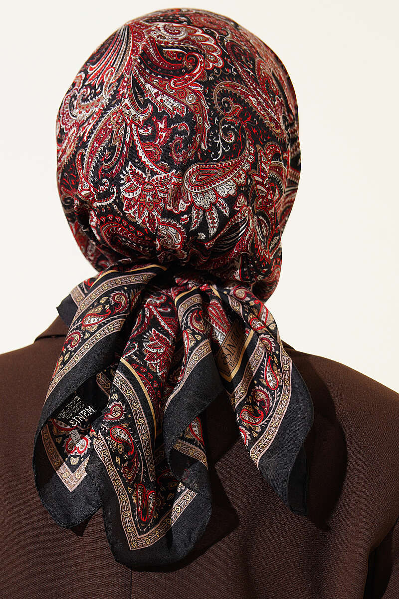 Paisley Desen Elegance Eşarp Siyah Kırmızı