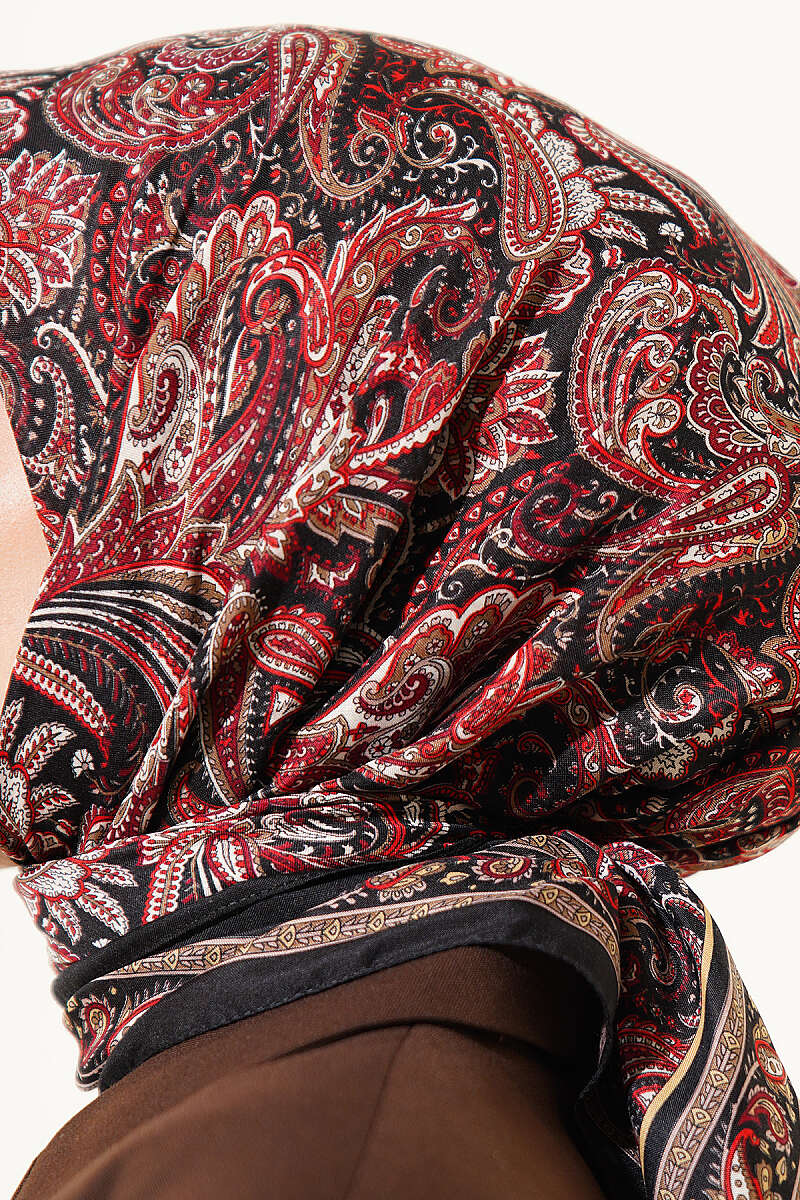 Paisley Desen Elegance Eşarp Siyah Kırmızı