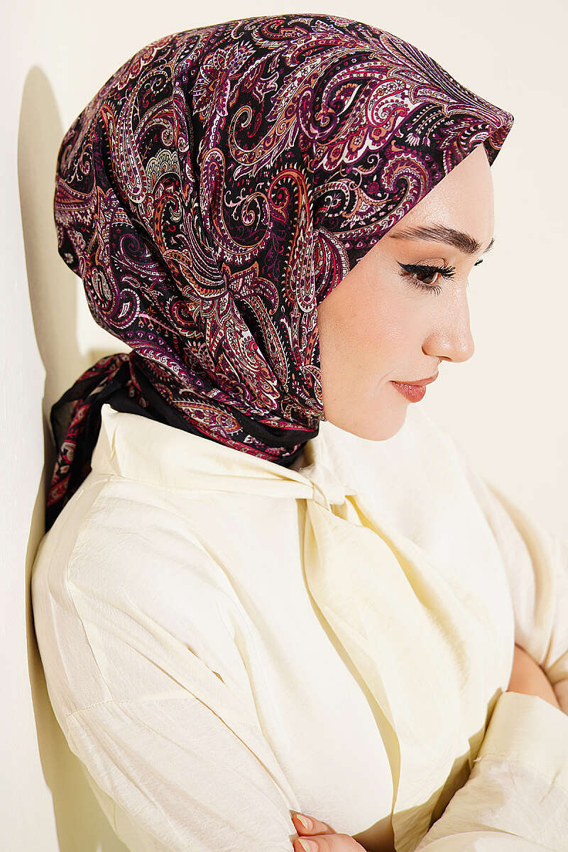 Paisley Desen Elegance Eşarp Siyah Mor