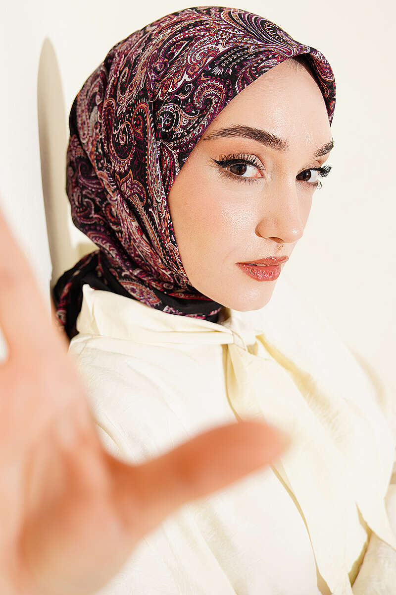 Paisley Desen Elegance Eşarp Siyah Mor