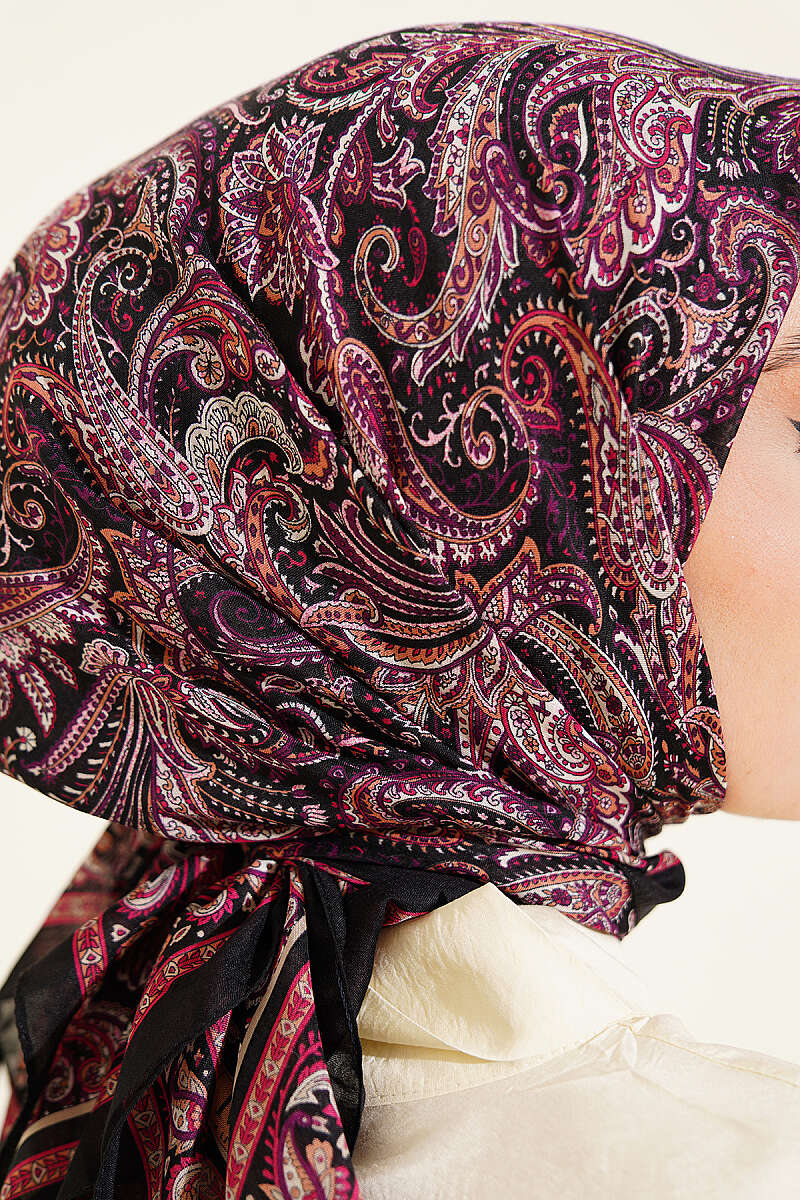 Paisley Desen Elegance Eşarp Siyah Mor