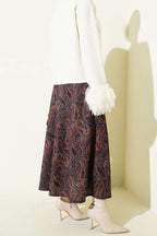 Paisley Desenli Kloş Etek Lacivert