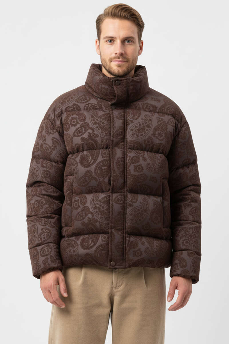 Paisley Desenli Şişme Erkek Mont