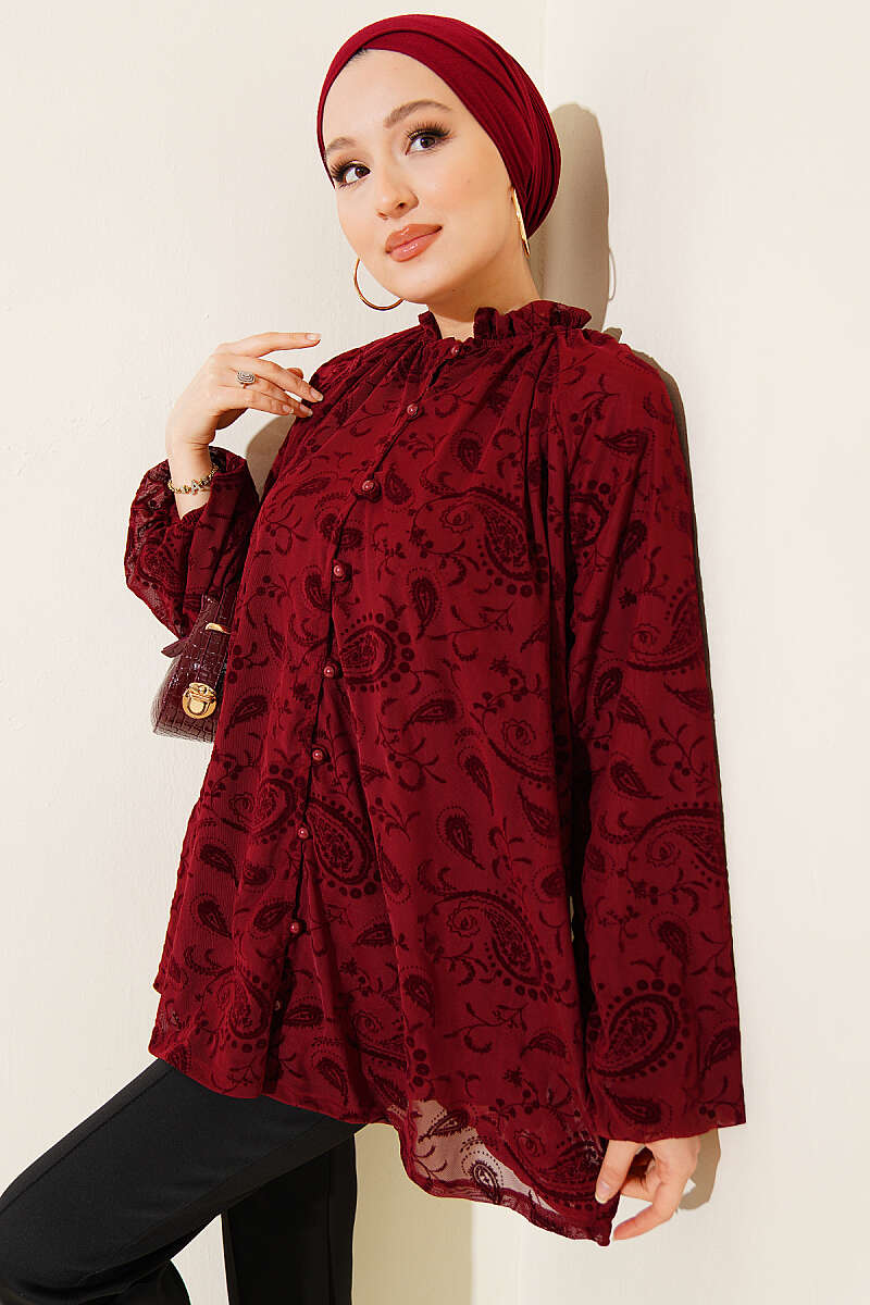 Paisley Desenli Tül Gömlek