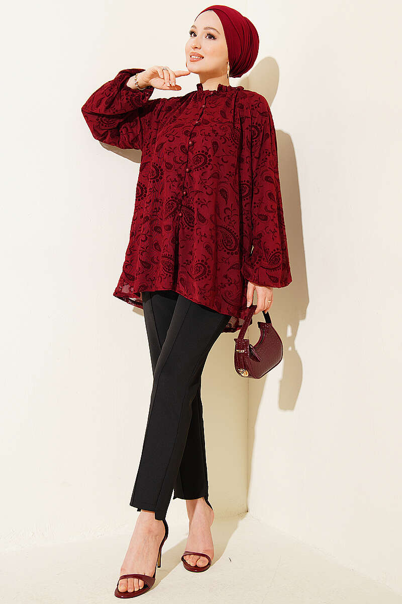 Paisley Desenli Tül Gömlek
