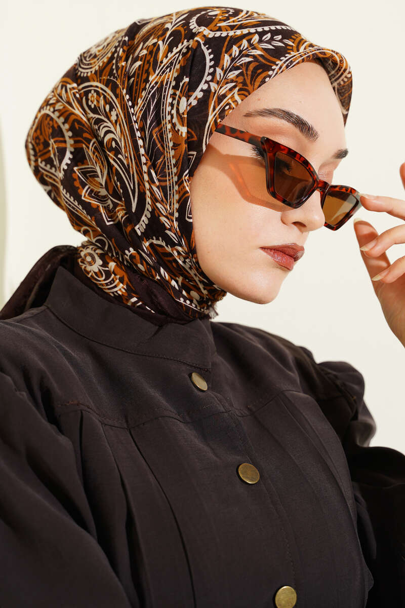 Paisley Flamu Cotton Eşarp Acı Kahve