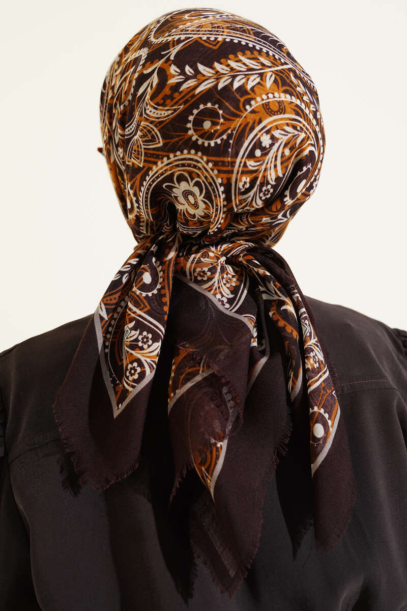 Paisley Flamu Cotton Eşarp Acı Kahve