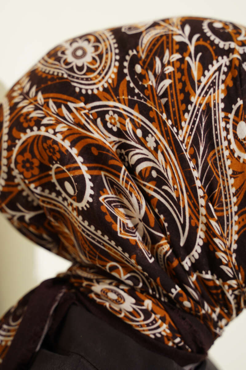 Paisley Flamu Cotton Eşarp Acı Kahve