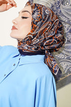 Paisley Flamu Cotton Eşarp Lacivert