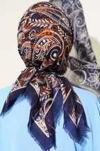 Paisley Flamu Cotton Eşarp Lacivert