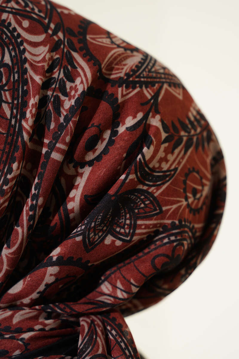 Paisley Flamu Cotton Eşarp Siyah