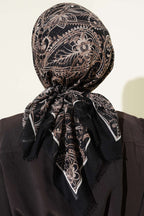 Paisley Flamu Cotton Eşarp Siyah Bej