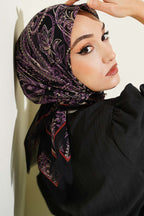 Paisley Flamu Cotton Eşarp Siyah Lila