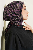 Paisley Flamu Cotton Eşarp Siyah Lila