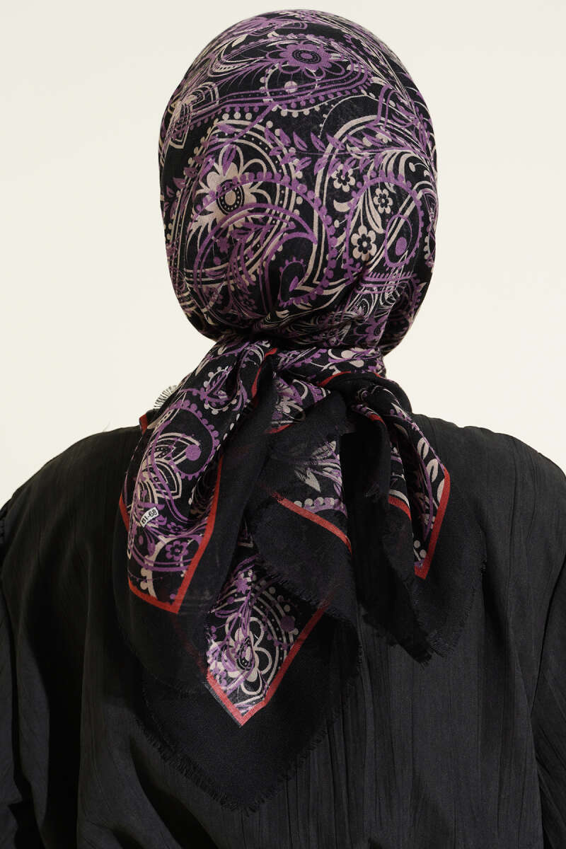 Paisley Flamu Cotton Eşarp Siyah Lila