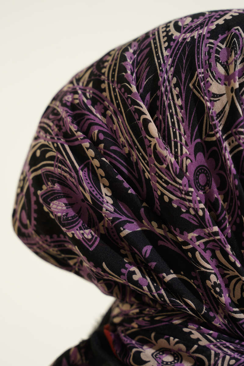 Paisley Flamu Cotton Eşarp Siyah Lila