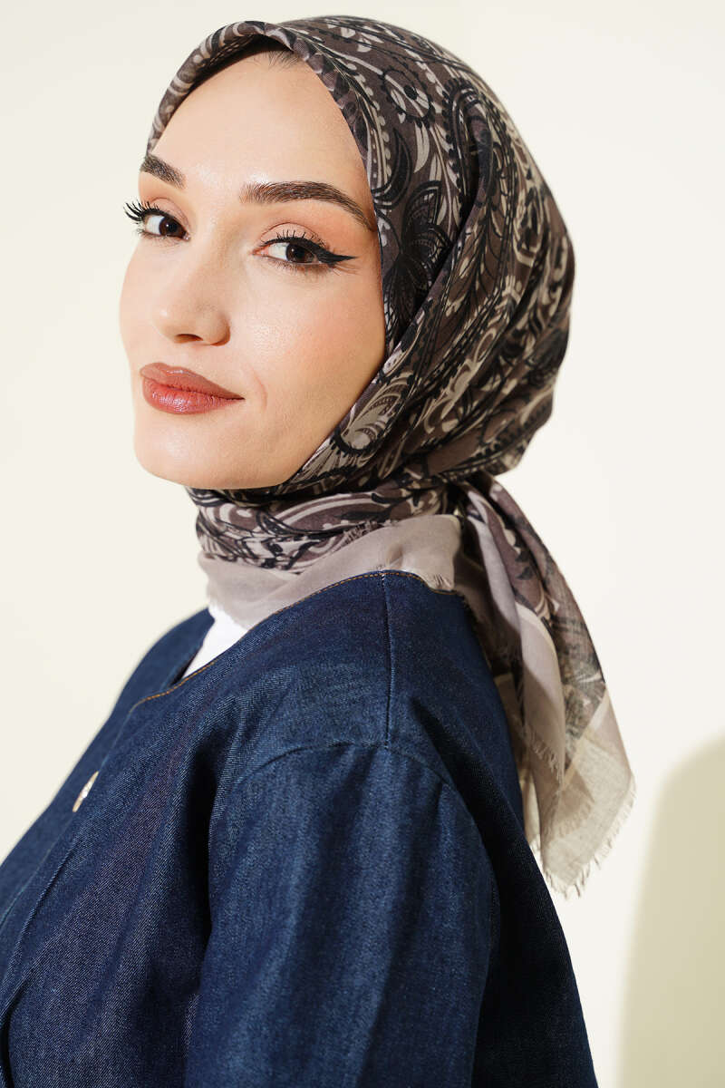 Paisley Flamu Cotton Eşarp Taş Gri
