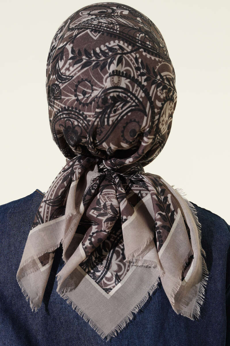 Paisley Flamu Cotton Eşarp Taş Gri