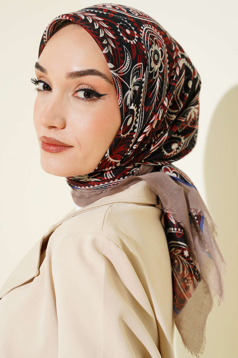 Paisley Flamu Cotton Eşarp Vizon