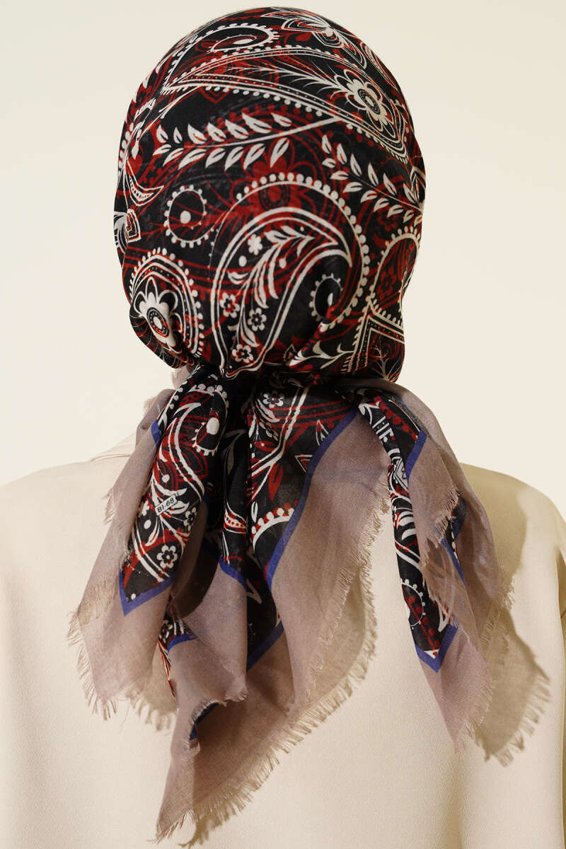 Paisley Flamu Cotton Eşarp Vizon