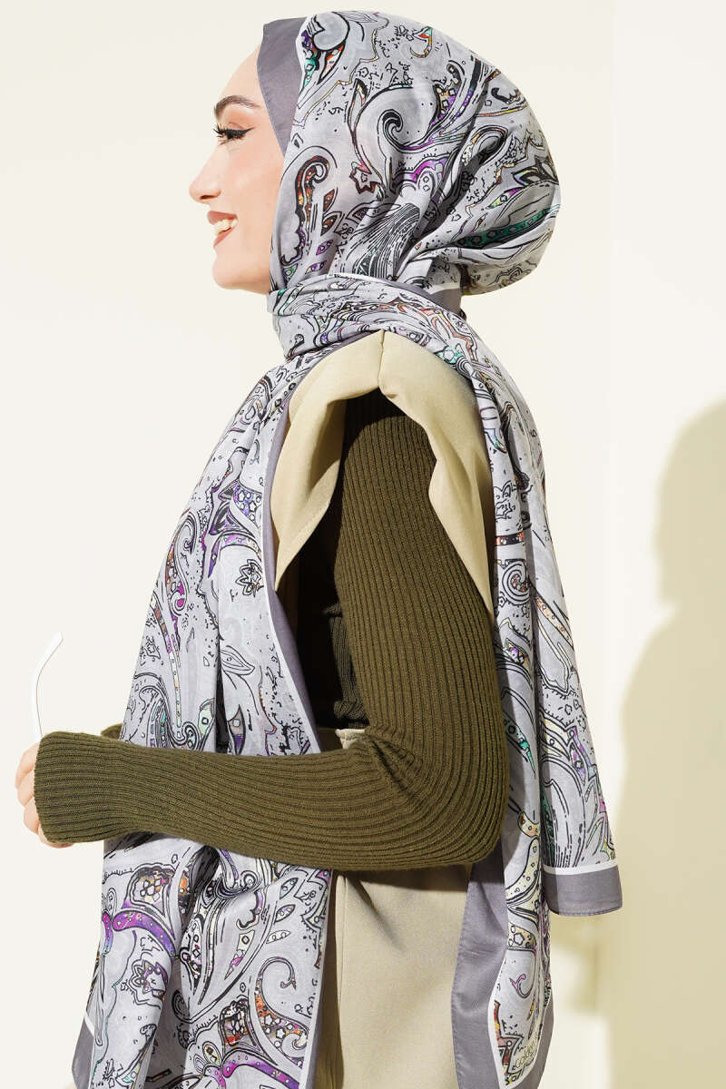 Paisley İşlemeli Soft Şal Gri