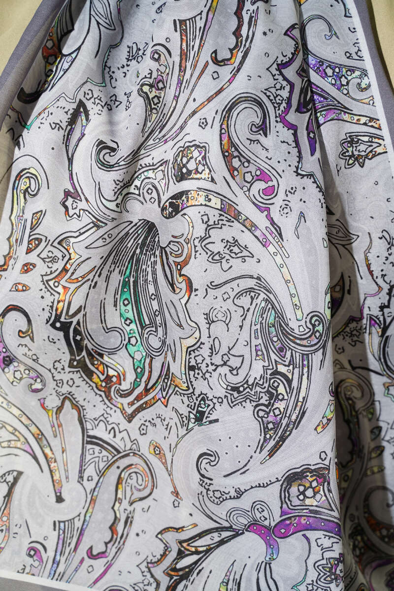 Paisley İşlemeli Soft Şal Gri
