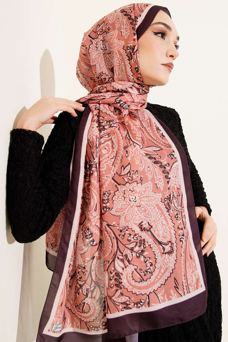 Paisley Motifli Soft Şal Acı Kahve