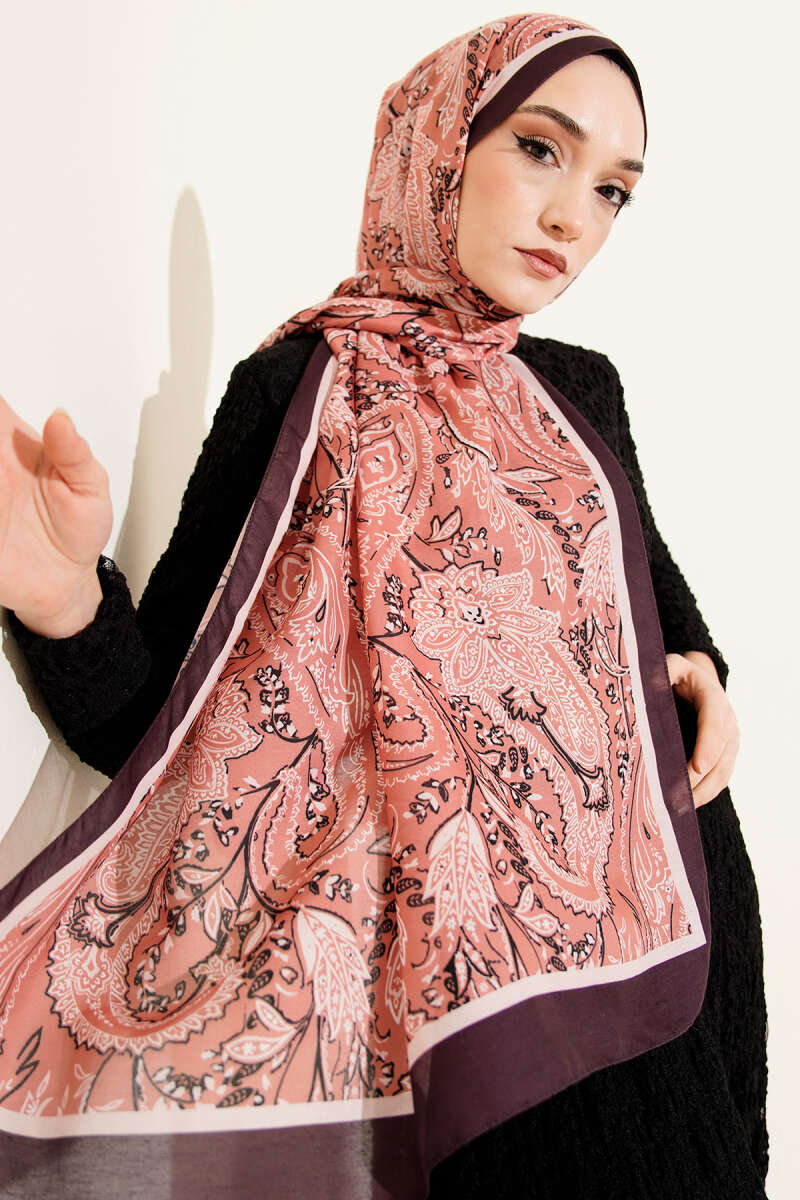 Paisley Motifli Soft Şal Acı Kahve